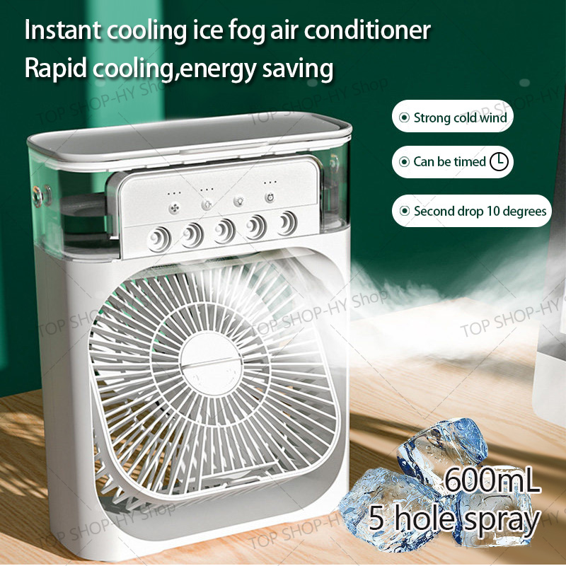 Portable Air Conditioner Fan, Personal Mini Small Evaporative Air Cooler Desktop Cool Mist Humidifier with 7 Colors LED Light, 1/2/3 H Timer, 3 Speeds & 3 Spray Modes for Room Office Home Travel (10 Inch)