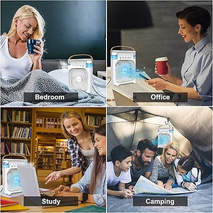 Portable Air Conditioner Fan, Personal Mini Small Evaporative Air Cooler Desktop Cool Mist Humidifier with 7 Colors LED Light, 1/2/3 H Timer, 3 Speeds & 3 Spray Modes for Room Office Home Travel (10 Inch)