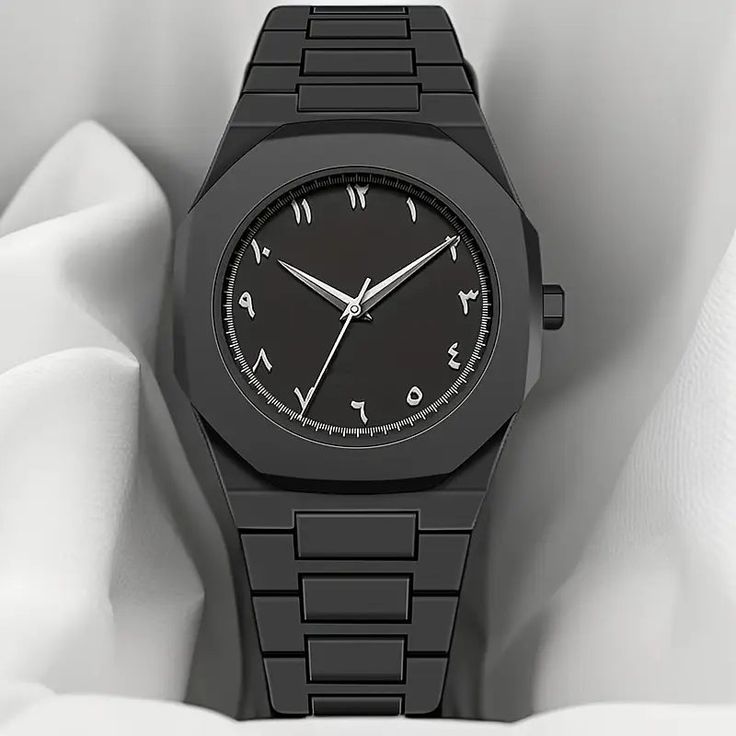 Arabic Aura Watch Black Modern Creative Design Waterproof Stainless Steel Chain Quartz Movement